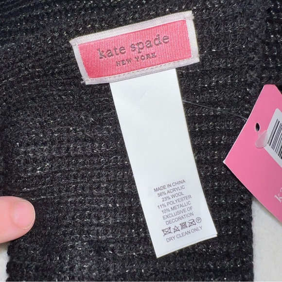 Kate Spade Black Wool Metallic Blend Velvet Bow Scarf New With Tag - Picture 6 of 10